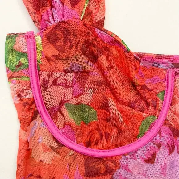 Zara Floral Mesh Corset Bustier Bra Crop Top - Picture 4 of 6